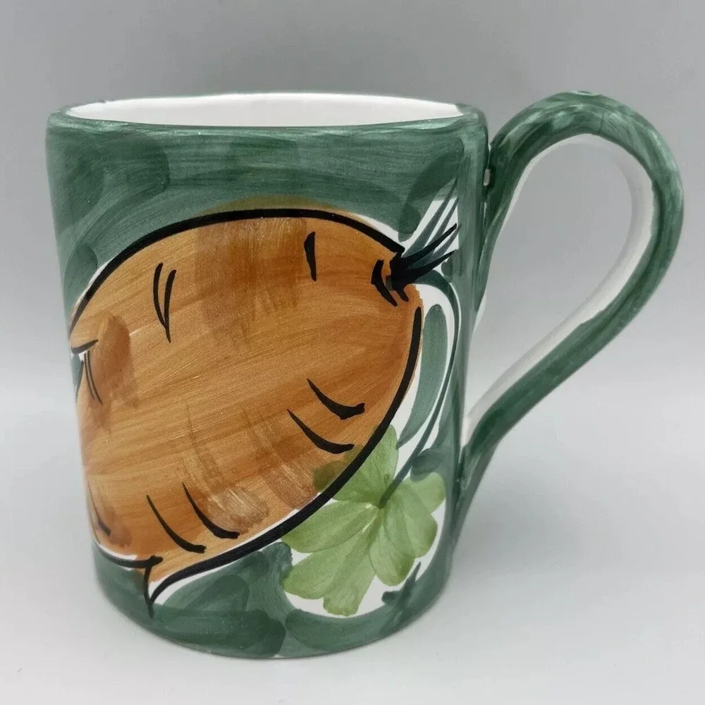 2 Pier 1 Set Garden Herb Mugs Handpaint Whimsy Carrot Pumpkin Veggie Fruit 12 Oz